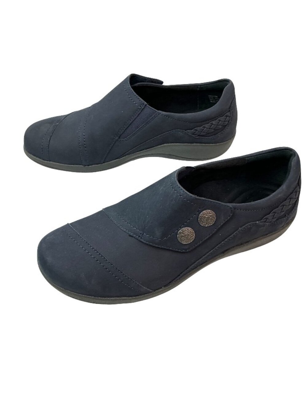New Aetrex Karina Leather Monk Strap Comfort Sneakers Womens 10 Navy